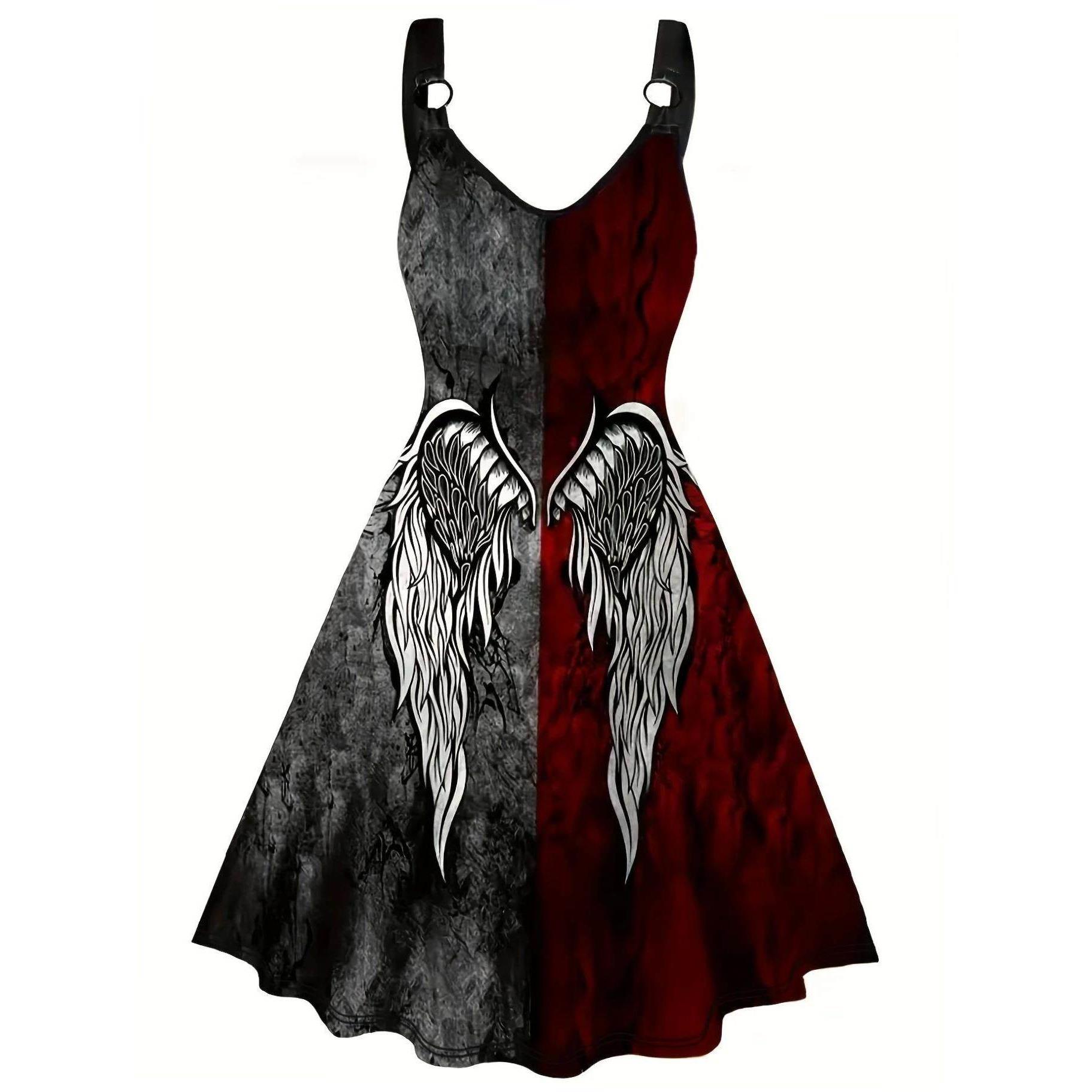Quirky Street Fashion - Halloween Devil Wings Printed Dress Funny