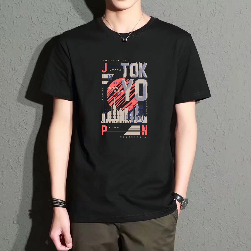 Street Fashion Tokyo - Men's Black Round-Neck Short-Sleeved T-Shirt, Tokyo