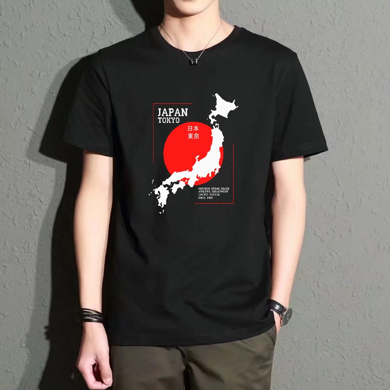 Street Fashion Tokyo - Men's Black Round-Neck Short-Sleeved T-Shirt, Japanese