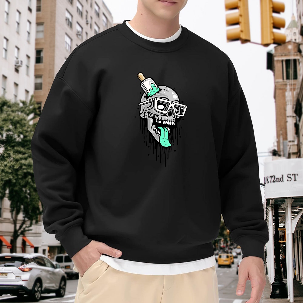 Quirky Street Fashion - Men's Black Crew Neck Loose Sweatshirt