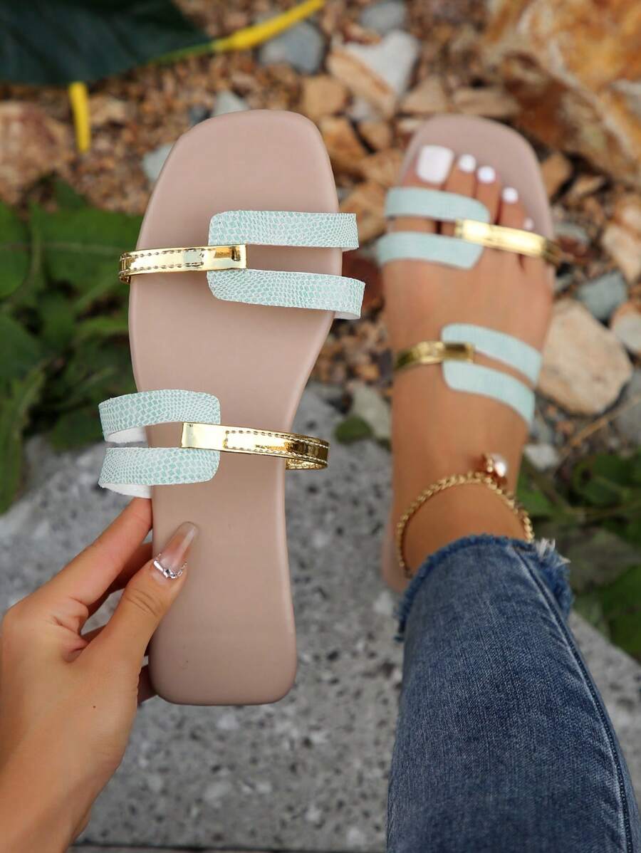 Women's Flat Sandals, Metallic - مراجعة Street Fashion In Chinese وسعره