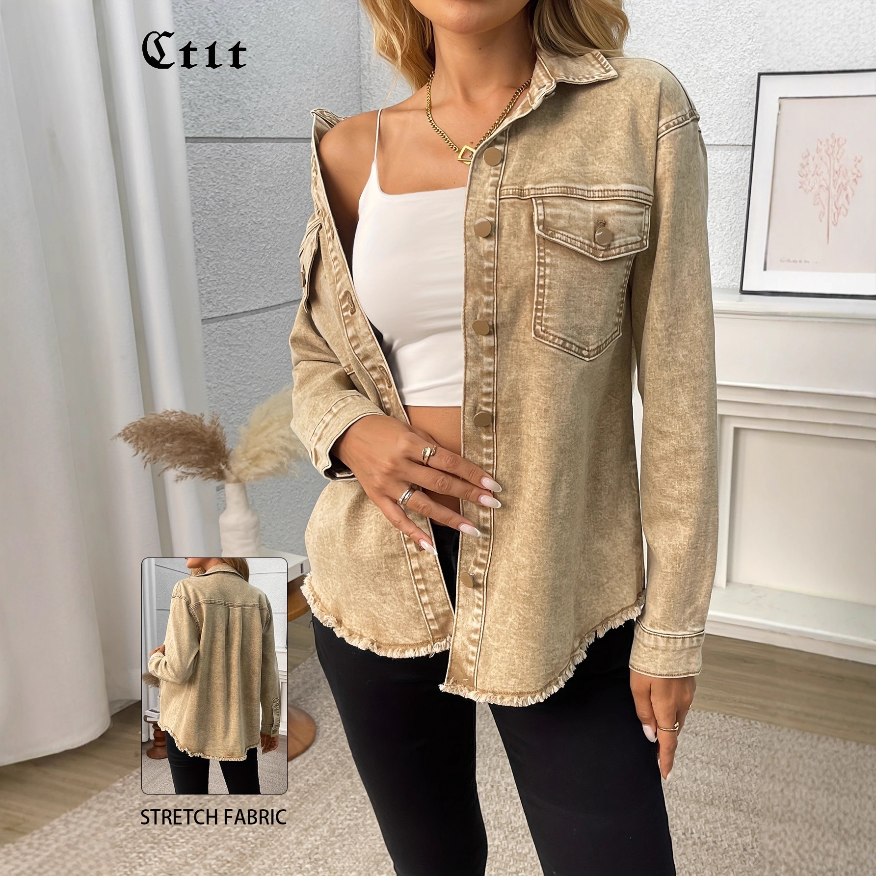 Washed Denim Shirt Jacket Wome - مراجعة Street Fashion In Chinese وسعره