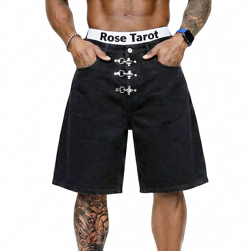 Metal Buckle Short Baggy Jeans - مراجعة Street Fashion Baggy وسعره