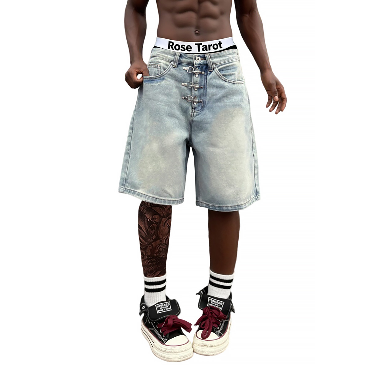 Metal Buckle Short Baggy Jeans - مراجعة Street Fashion Baggy وسعره