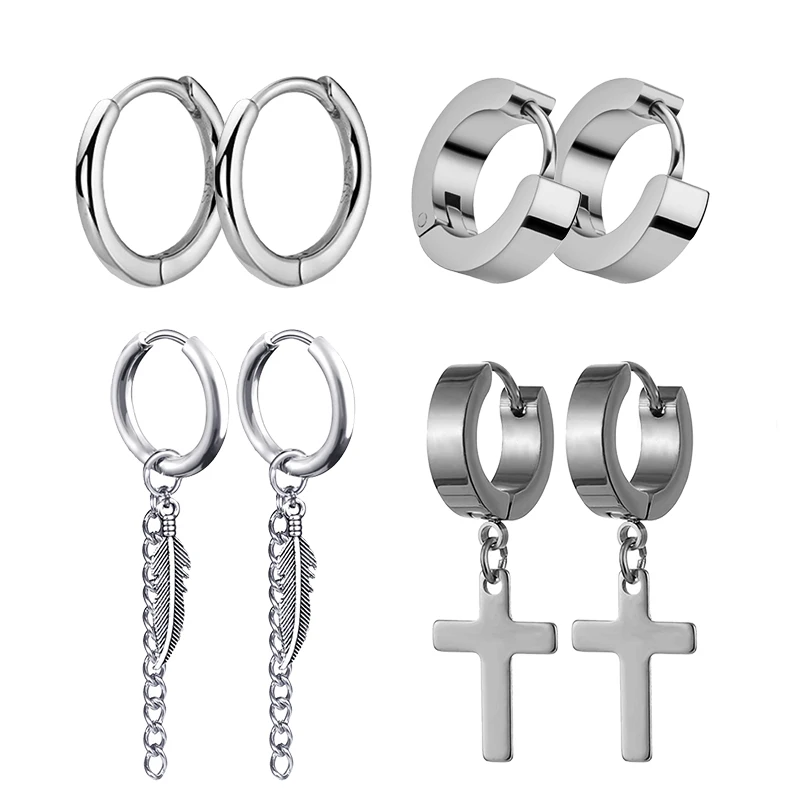 4 Pairs Punk Steel-color Stain - مراجعة Street Fashion Earrings وسعره