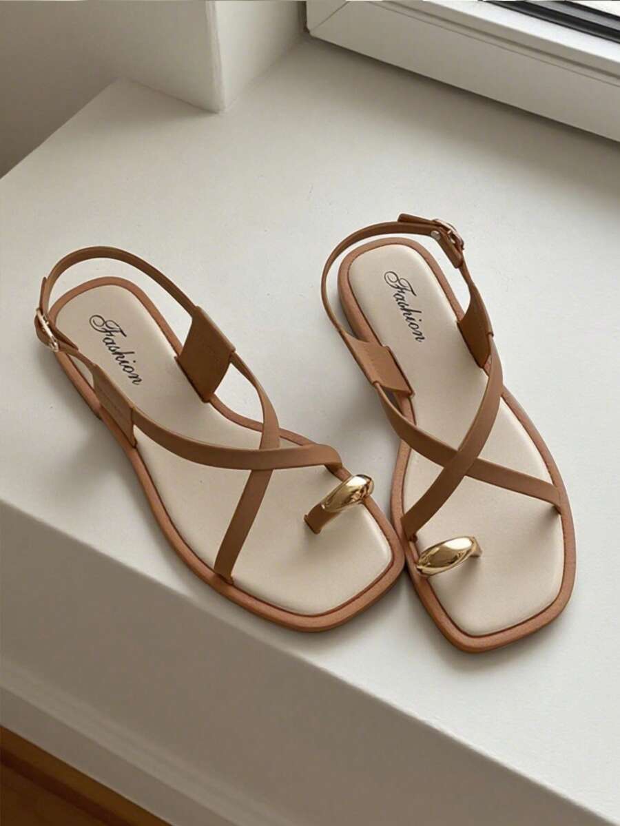 Women's Flat Sandals, Metallic - مراجعة Street Fashion In Chinese وسعره