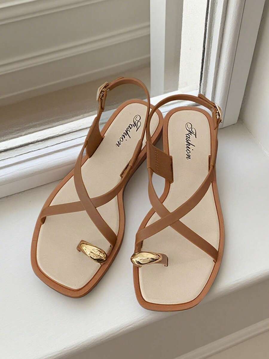Women's Flat Sandals, Metallic - مراجعة Street Fashion In Chinese وسعره