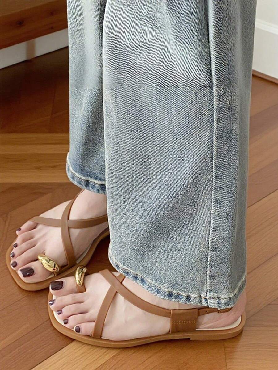 Women's Flat Sandals, Metallic - مراجعة Street Fashion In Chinese وسعره