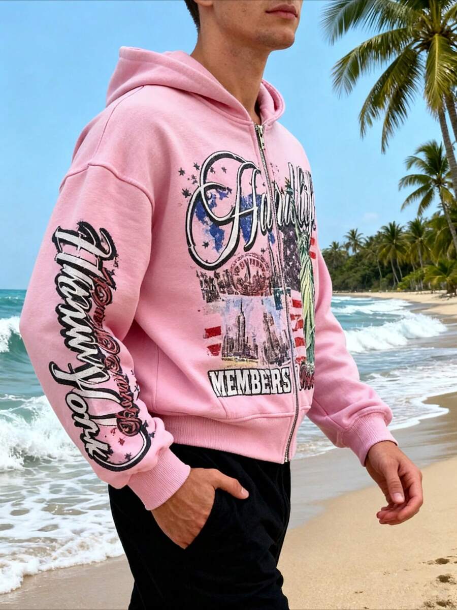 Pink Oversized Zip-Up Hoodie w - مراجعة Graphic Hoodie Streetwear وسعره