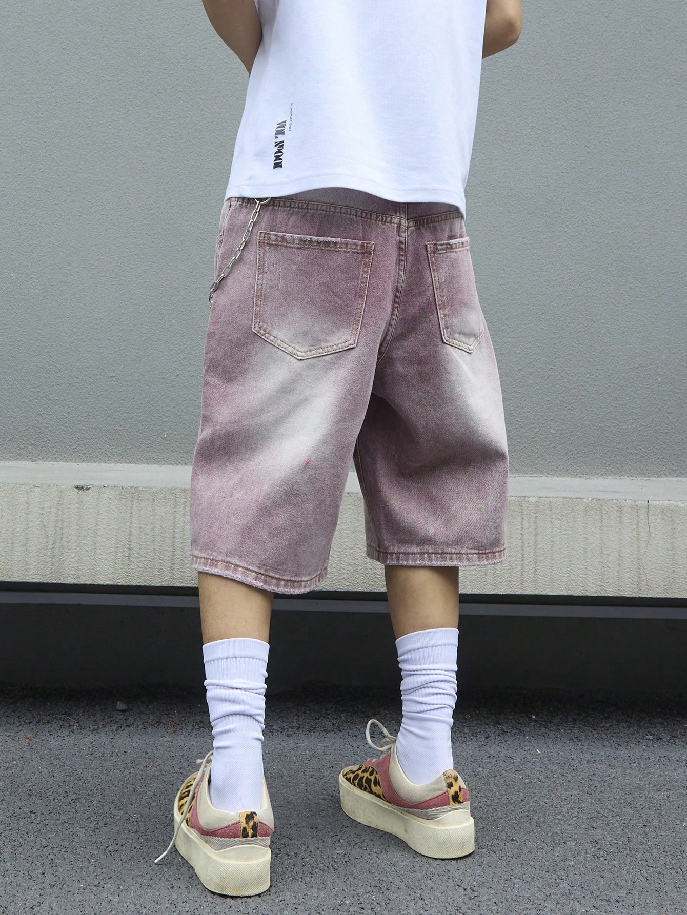 Men's Pink Gradient Denim Shor - مراجعة Street Fashion Baggy وسعره