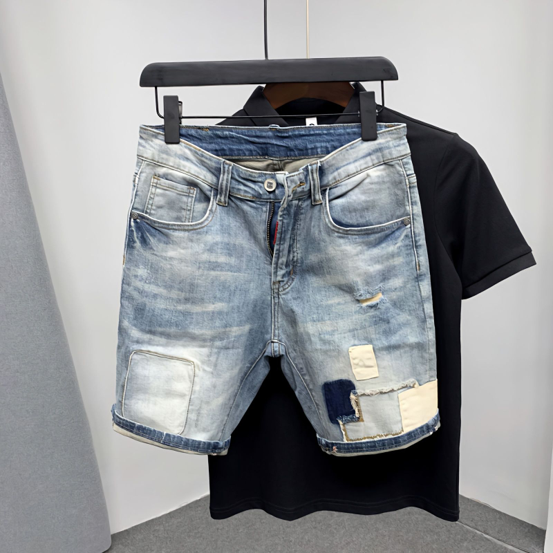 Straight Male Denim Shorts Rip - مراجعة Street Fashion Baggy وسعره