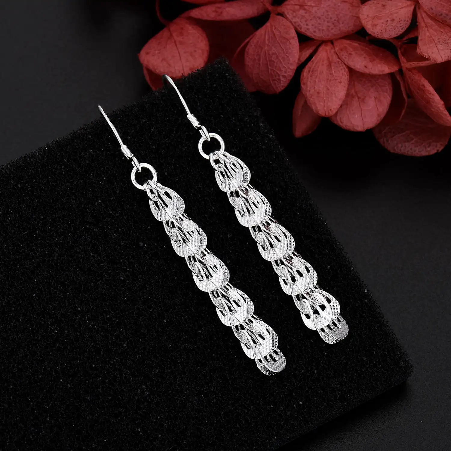 New fine 925 Sterling Silver E - مراجعة Street Fashion Earrings وسعره
