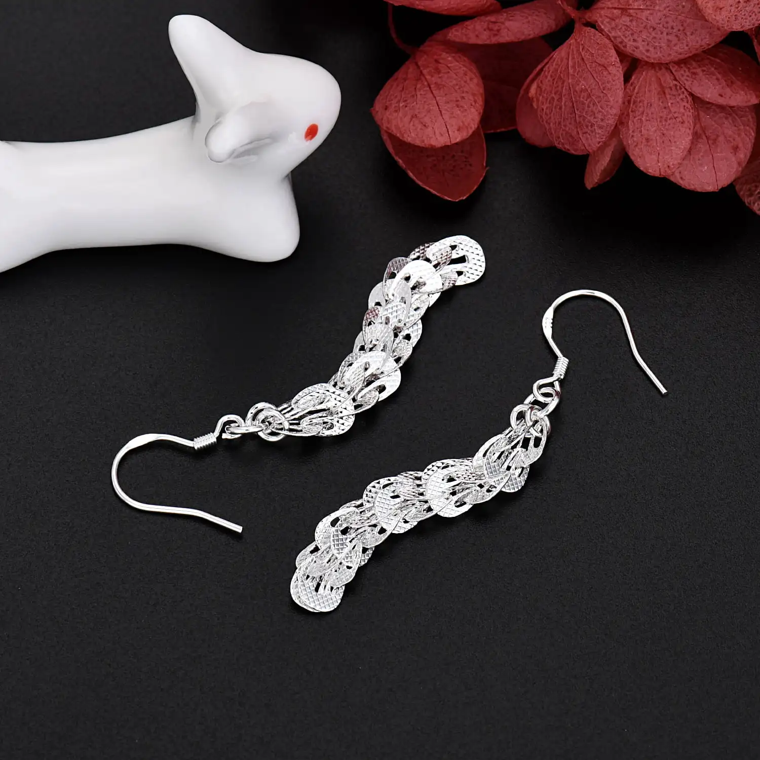 New fine 925 Sterling Silver E - مراجعة Street Fashion Earrings وسعره