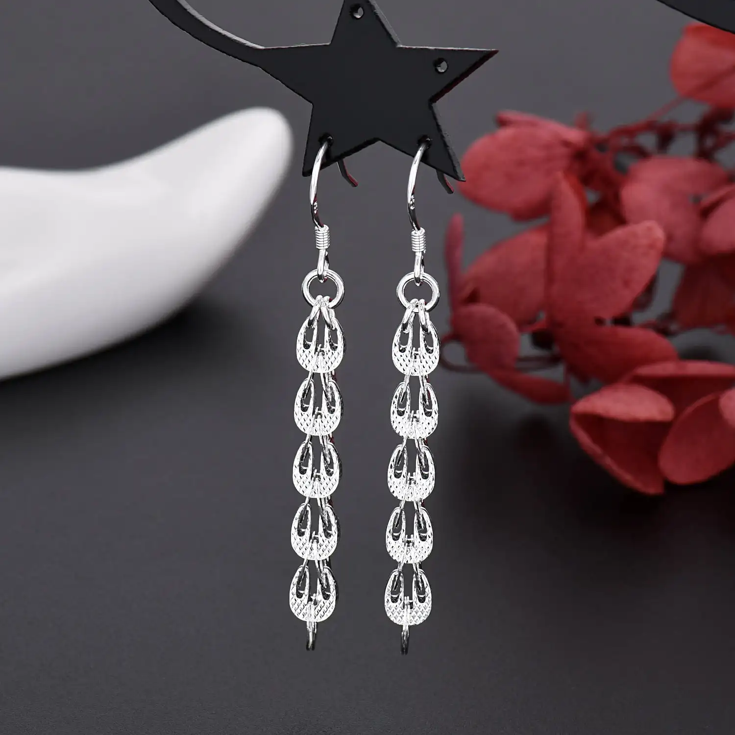 New fine 925 Sterling Silver E - مراجعة Street Fashion Earrings وسعره