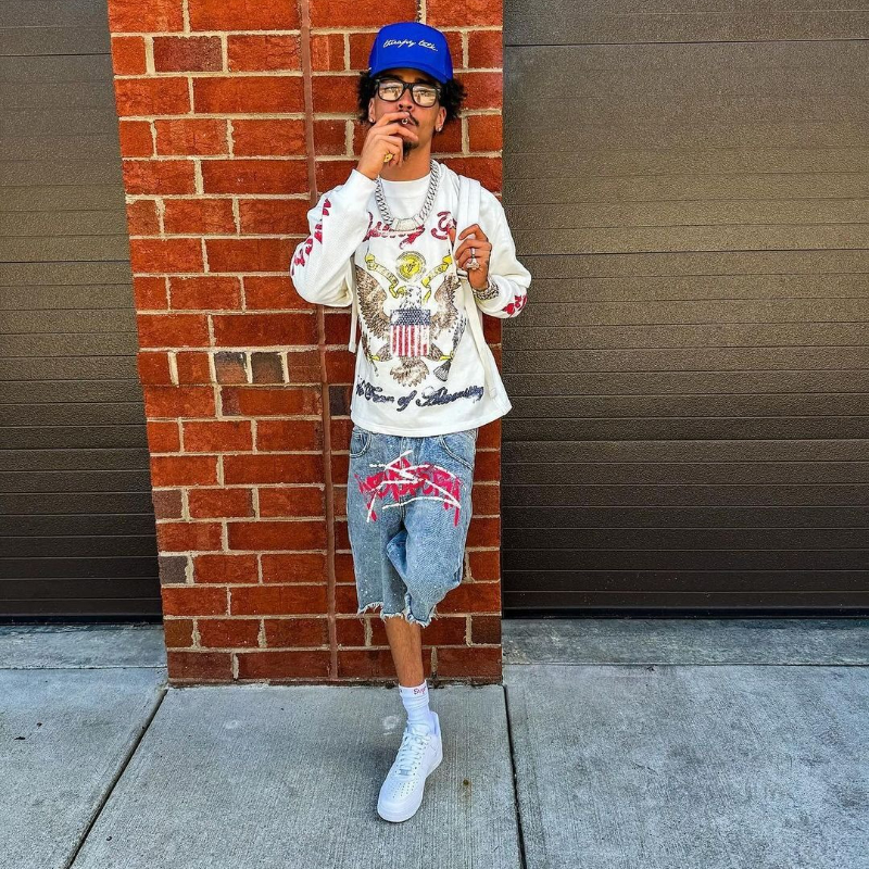 Y2K Graffiti Jorts Rhinestone  - مراجعة Street Fashion Baggy وسعره