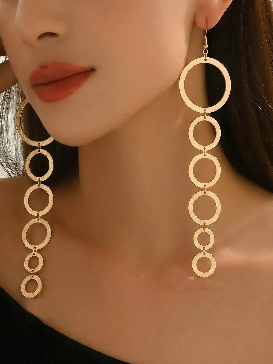 Creative Geometric Circle Dang - مراجعة Street Fashion Earrings وسعره