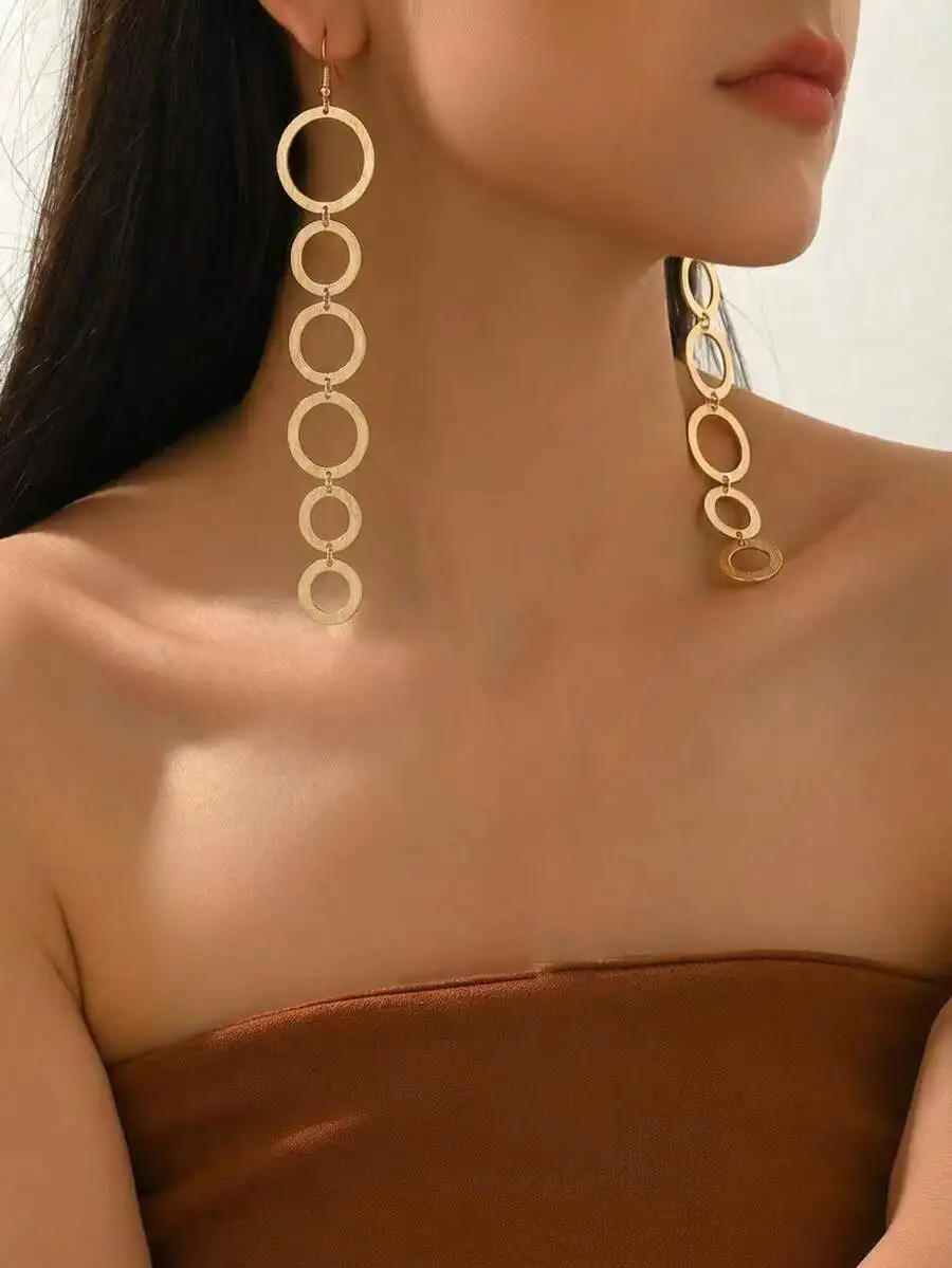 Creative Geometric Circle Dang - مراجعة Street Fashion Earrings وسعره