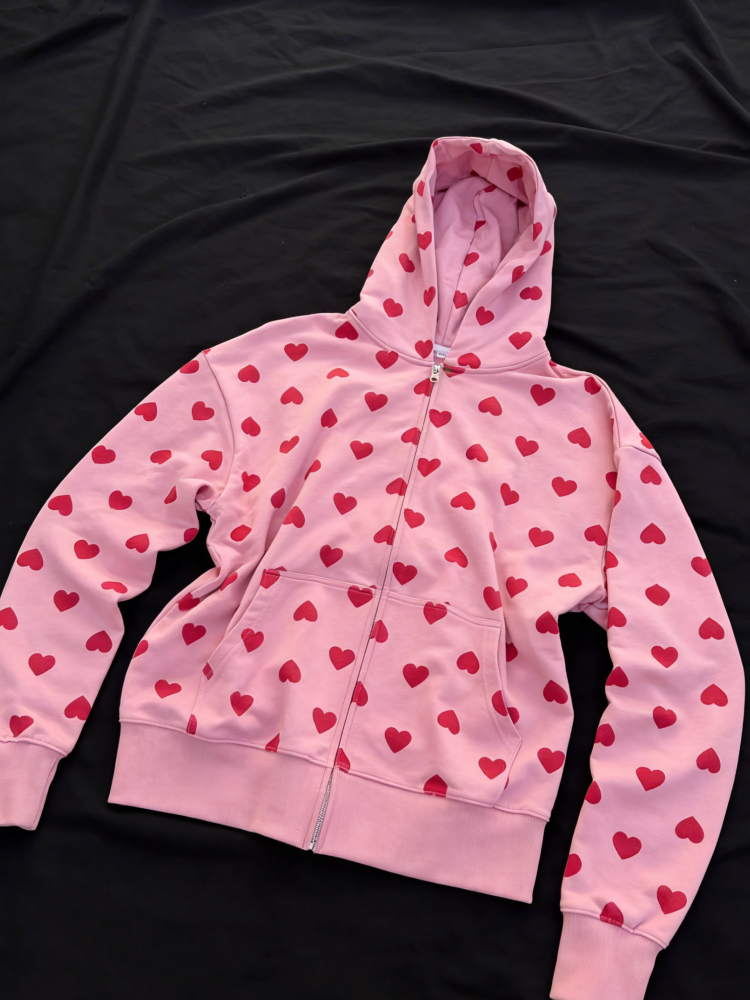 Cute All Over Heart Graphic Zi - مراجعة Graphic Hoodie Streetwear وسعره
