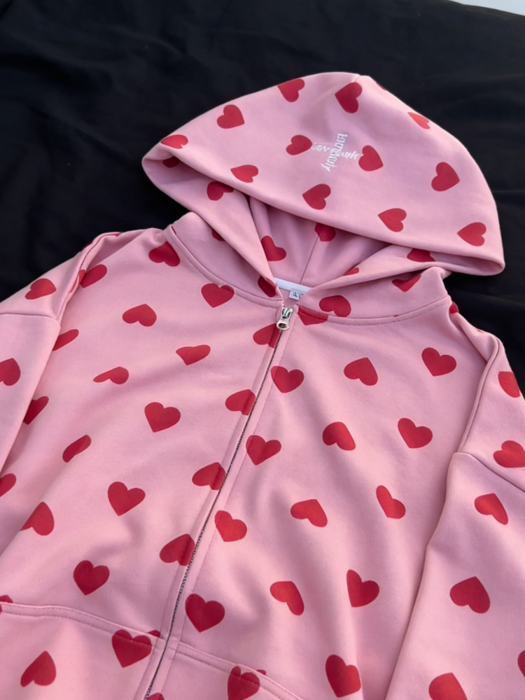 Cute All Over Heart Graphic Zi - مراجعة Graphic Hoodie Streetwear وسعره